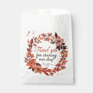 Orange Floral Wreath Wedding Favour Bags