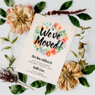 Orange Floral Wreath We've Moved Invitation