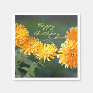 Orange Floral Zennia  "Happy Birthday"  Napkin