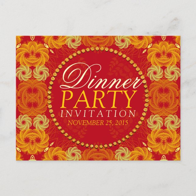 Orange florettes Dinner Party Invite Postcard (Front)