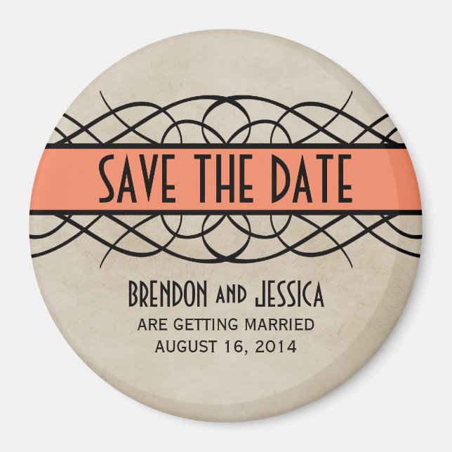 Orange Flourish Border Save the Date Magnet (Front)