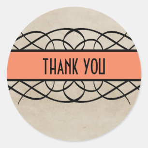 Orange Flourish Border Thank You Stickers