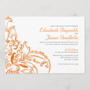 Orange Flourish Wedding Invitations
