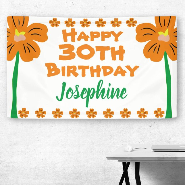 Orange Flower 30th Birthday Party Banner (Creator Uploaded)