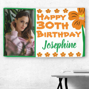 Orange Flower 30th Photo Birthday Banner