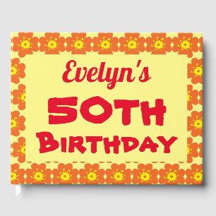 Orange Flower 50th Birthday Party Guest Book