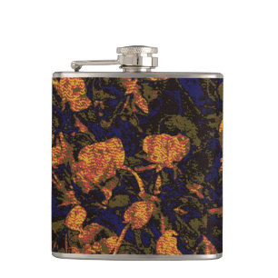 Orange flower against leaf camouflage pattern hip flask