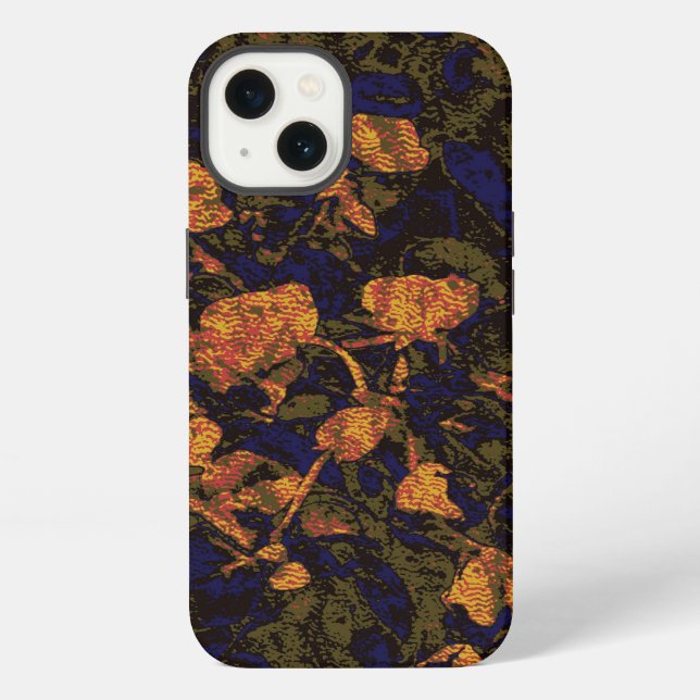 Orange flower against leaf camouflage pattern iPhone case (Back)