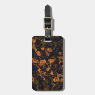 Orange flower against leaf camouflage pattern luggage tag