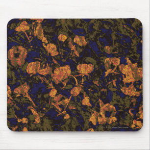 Orange flower against leaf camouflage pattern mouse mat