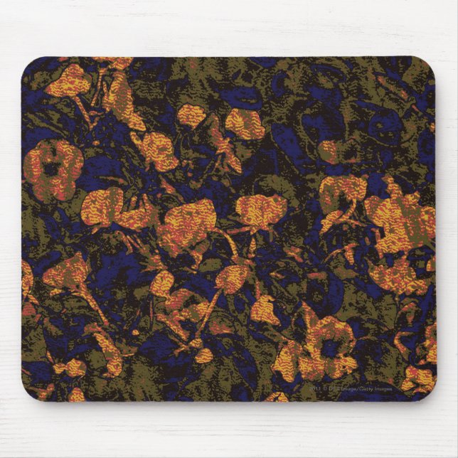 Orange flower against leaf camouflage pattern mouse mat (Front)