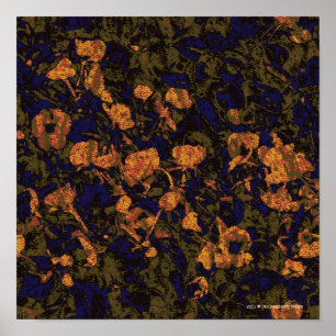 Orange flower against leaf camouflage pattern poster