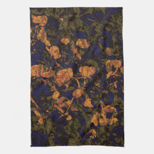 Orange flower against leaf camouflage pattern tea towel