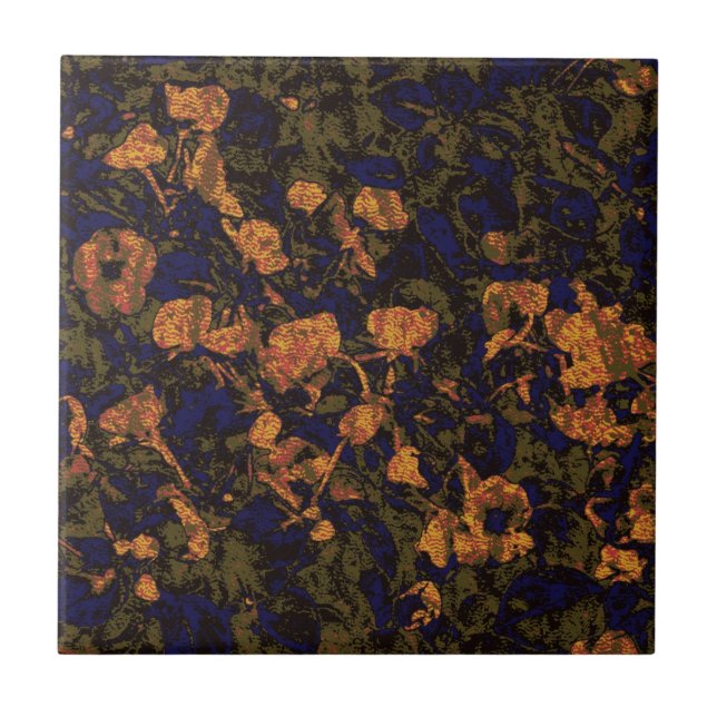 Orange flower against leaf camouflage pattern tile (Front)