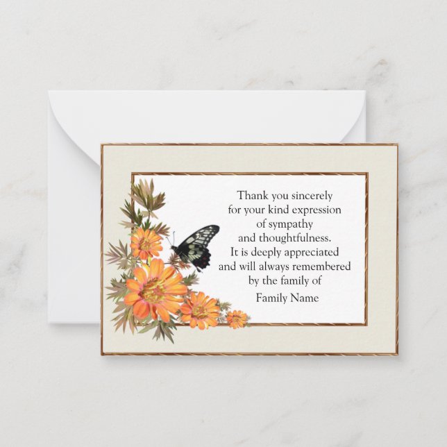 Orange Flower And Butterfly Thank You Cards (Front)