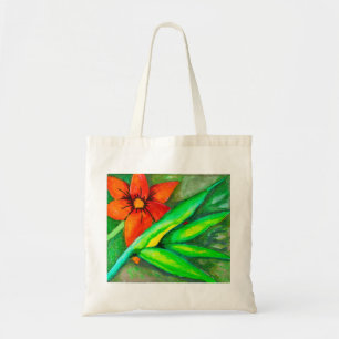 Orange Flower and green leaf Tote Bag