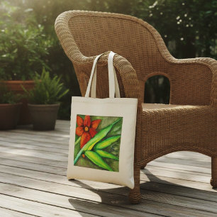 Orange Flower and green leaf Tote Bag
