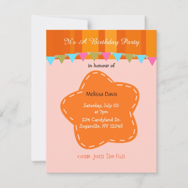 Orange Flower and Stripes Birthday Invitation (Front)