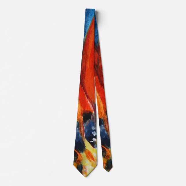 Orange Flower Art Painting Tie (Front)