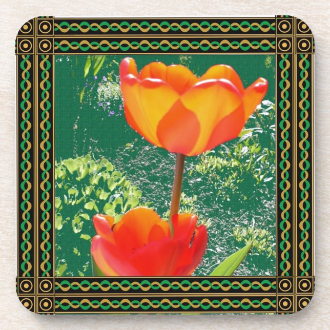 Orange Flower Beverage Coaster (Front)