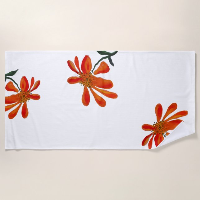 Orange flower by Lydia's Art Sangria Beach Towel (Front)