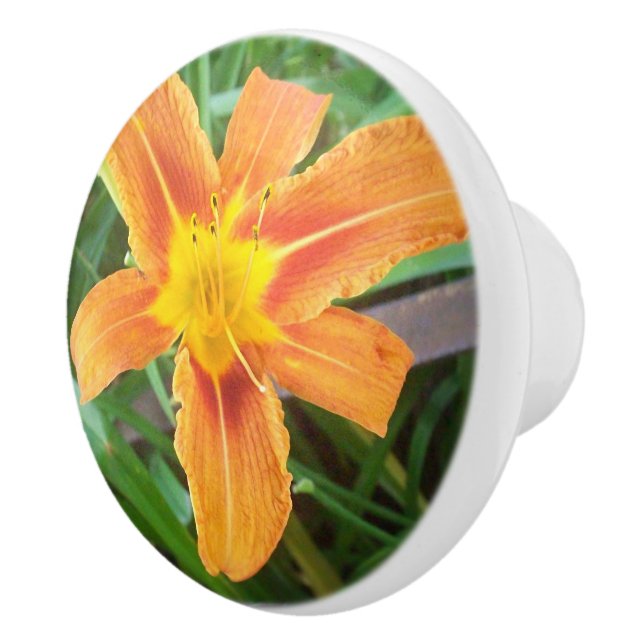 Orange Flower Ceramic Knob (Right)