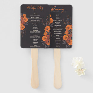 Orange flower gothic minimalist Wedding program Hand Fan