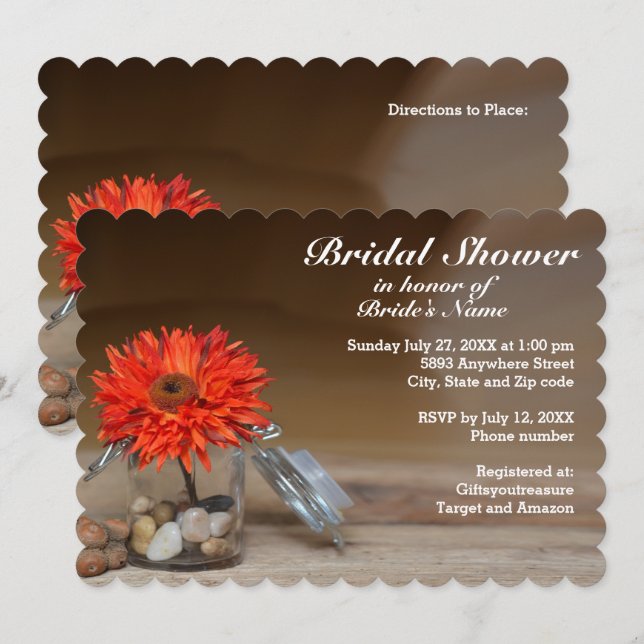 Orange Flower in Glass Jar Bridal Shower Invitation (Front/Back)