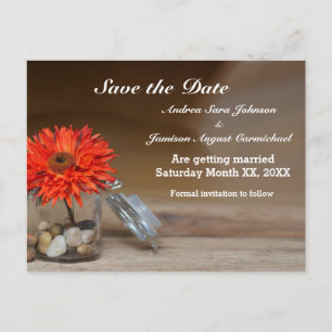 Orange Flower in Mason Jar Save the Date Announcement Postcard