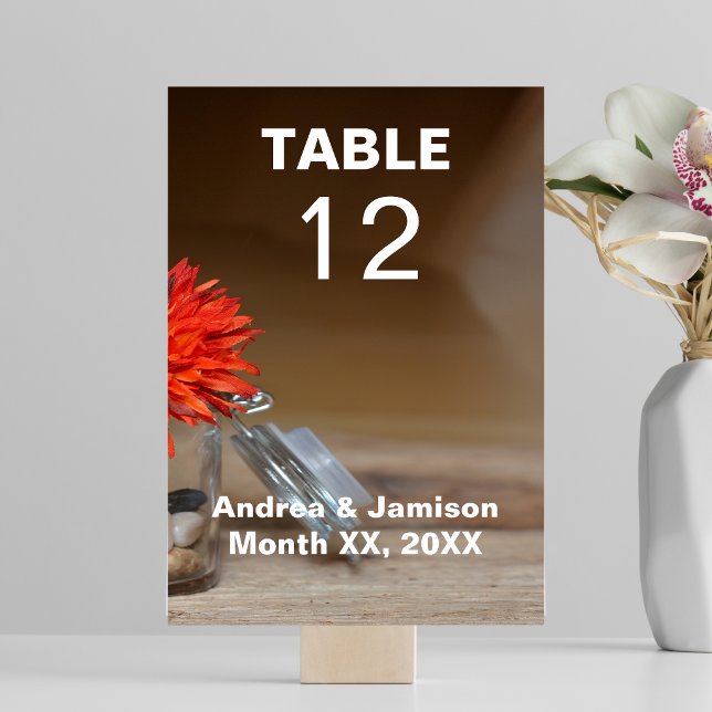 Orange Flower in Mason Jar Table Number (Orange Flower in Mason Jar Table Number)