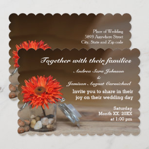 Orange Flower in Mason Jar Wedding Invitation