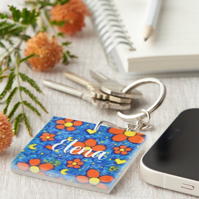 Orange Flower In Water    Key Ring (Front Right)