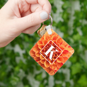 Orange Flower Keychain with Monogram
