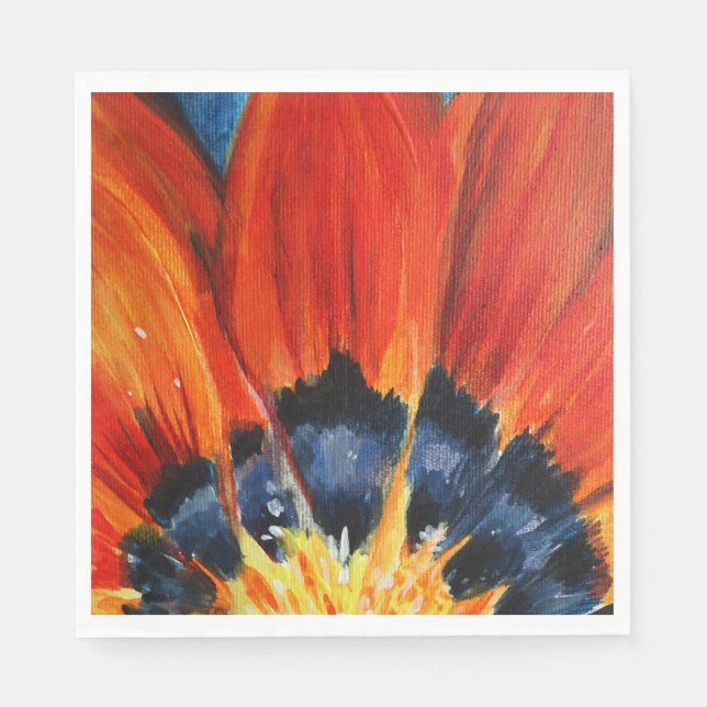 Orange Flower Leaves Painting Paper Napkin (Front)