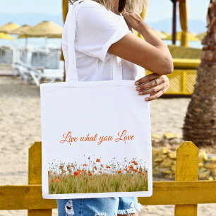 Orange flower monogram Tote Bags