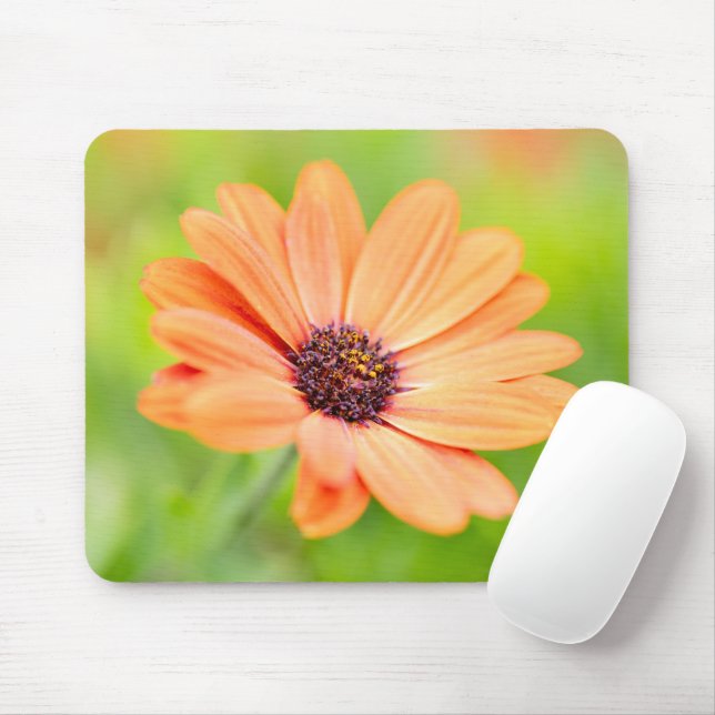 Orange Flower  Mouse Mat (With Mouse)