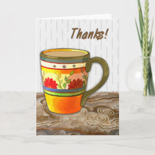 Orange Flower Mug on Stone Table Happy Birthday Thank You Card