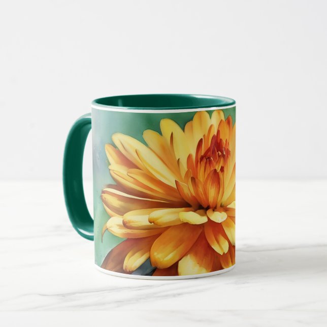 Orange Flower Mum Floral Art Mug Cup (Front Left)