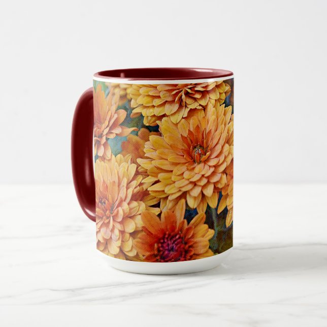 Orange Flower Mum Floral Mug Cup (Front Left)