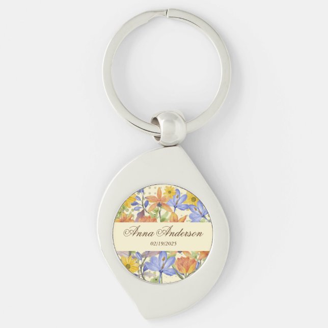 ORANGE FLOWER PATTERN KEY RING (Front)