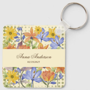 ORANGE FLOWER PATTERN KEY RING