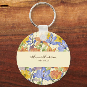 ORANGE FLOWER PATTERN KEY RING