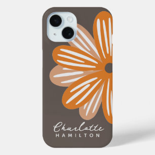 Orange Flower Personalised Name iPhone 15 Case