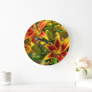 Orange Flower Photography, Canadian Day Lily Large Clock