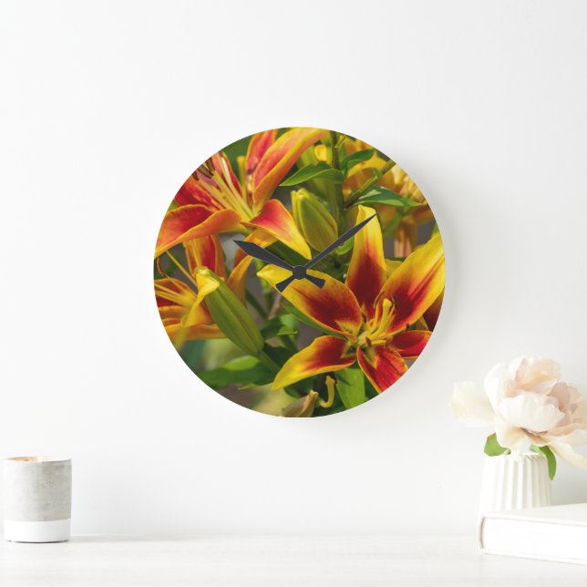 Orange Flower Photography, Canadian Day Lily Large Clock (Home)