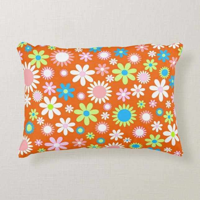 Orange Flower Power Decorative Cushion (Front)