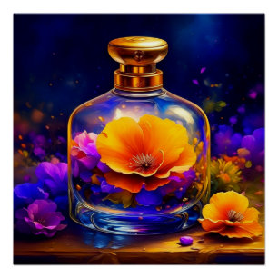 Orange Flower Purple Perfume Bottle Poster