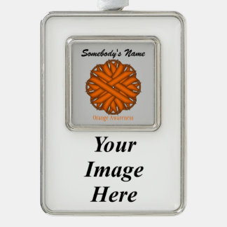 Orange Flower Ribbon Tmpl (V-I) by Kenneth Yoncich Silver Plated Framed Ornament