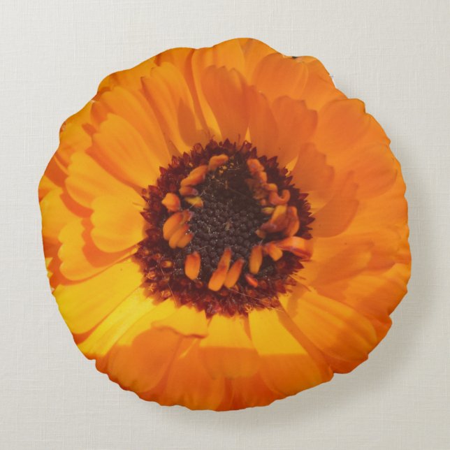 Orange Flower Round Pillow (Back)