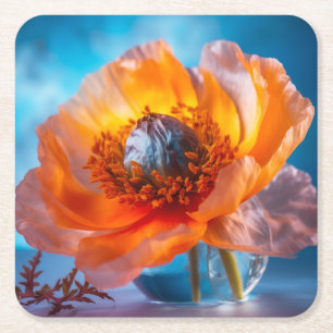 Orange Flower Square Paper Coaster